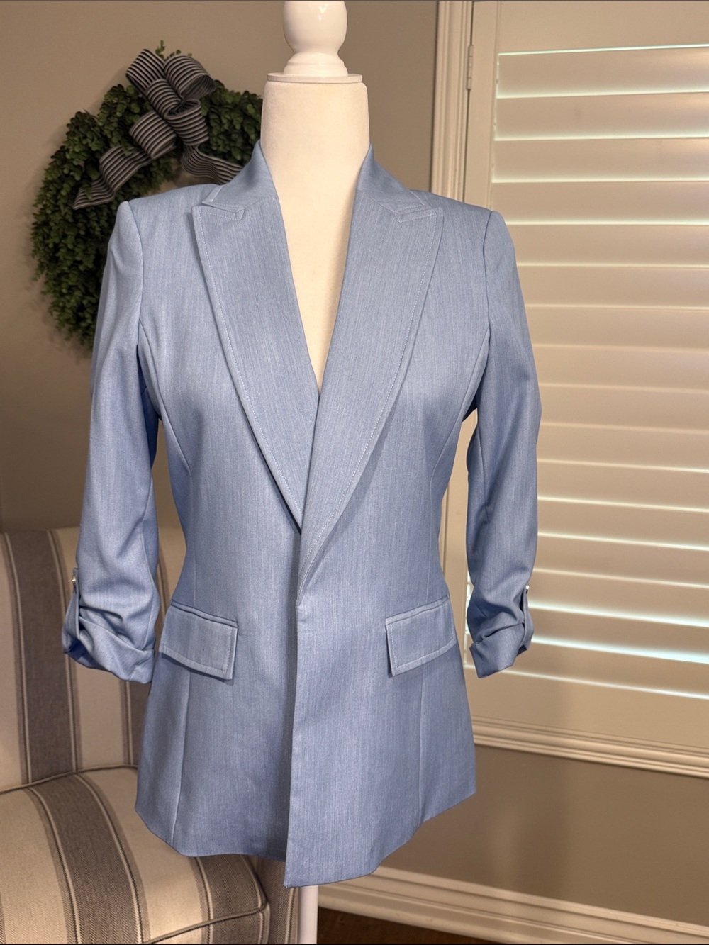 NWOT!! Calvin Klein Light Blue Tailored Open-Front Blazer